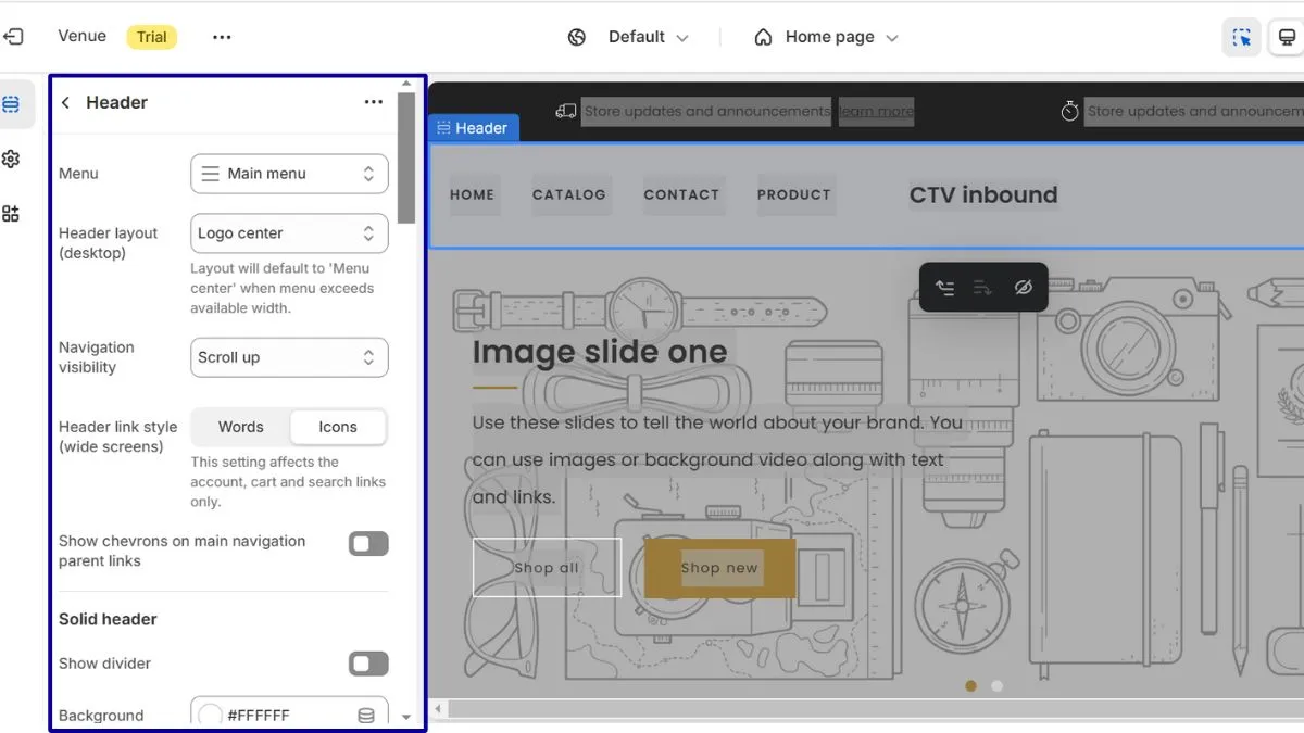 Customize your logo, navigation menu, and announcement bar